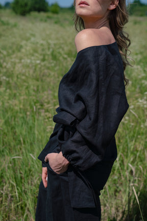 Flawless Linen Wrap Jacket Black